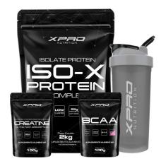 Kit Whey Iso-X 2kg + Creatina 100g + Bcaa 100g + Coqueteleira 700ml - 