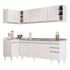 Armário De Cozinha Modulado De Canto Direito 5 Peças Cp45 Com Pia Inox Branco - Lumil