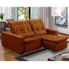 Sofa Retratil Reclinavel 2 Lugares 2,40m Atlantis Veludo Laranjado Lansofbr