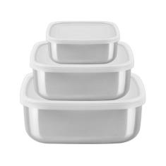 Jogo de Potes de Inox Tramontina com Tampa Quadrado Freezinox 3 Peças,