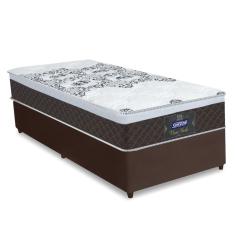 Cama Box Solteiro Colchão Molas Ensacadas com Euro in New York Marrom / Branco 88x188x64cm