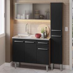 Armário de Cozinha Compacta 137cm com Pia Emilly Madesa 07, Rustic/Pre