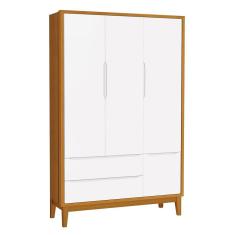 Guarda Roupa Infantil 3 Portas Classic Branco Savana Com Pés Amadeirado - Reller Móveis Branco Savana