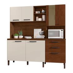 Armário De Cozinha Compacta 6 Portas E 3 Gavetas 182 Cm Megan Ripado Nogueira-off White - Pallazio