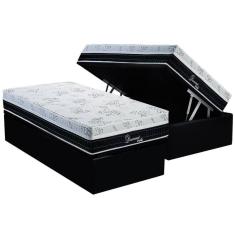 Cama Box Baú Solteiro: Colchão Molas Ensacadas Superlastic Diamond + Base Crc Suede Black (88x188)