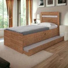 Cama Baú Larissa Solteiro Naturale E Off White Com Auxiliar Framar