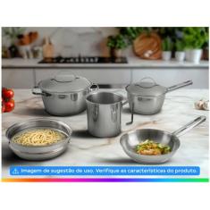 Jogo de Panelas Tramontina Allegra em Aço Inox com Fundo Triplo 5 Peça