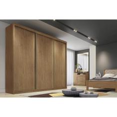 Guarda Roupa Casal Arezzo-Medelim Cumaru 3 Portas de Correr 4 Gavetas MDF Arezzo-Medelim Cumaru Móveis Novo Horizonte