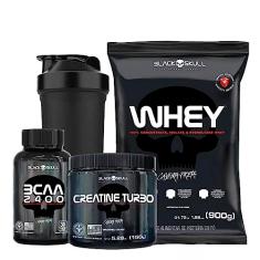 COMBO Caveira Preta - Whey + Bcaa + Creatina - Black Skull (Morango)