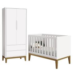 Jogo de Quarto Infantil Guarda Roupa 2 Portas e Berço Classic com Pés Amadeirado - Reller Móveis