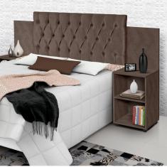 Cabeceira para Cama Box Aveludada com Mesa de Apoio Classic Carmolar Chocolate