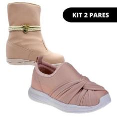 Kit 2 Tênis e Botinha Feminina Infantil Menina Escolar-Feminino
