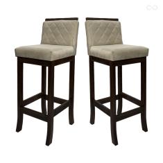 Kit 2 Banquetas Alta em Madeira Maciça Nice Matelassê Suede Bege CCS