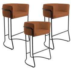 Kit 03 Banquetas Fixa Preto Veludo Telha C-262