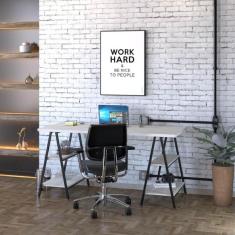 Mesa Para Escritório Kuadra 4 Prateleiras Snow - Compace
