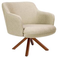 Poltrona Decorativa Giratória Base Giromad Madeira Jade C-129 Linho Bege Escuro - Domi