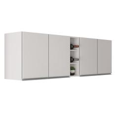 Armário De Cozinha Aéreo Califórnia 180cm Kit 2 Com Nicho Adega Branco - Lumil