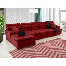 Sofá Orlando 4.20x1.70m Com Chaise, Retrátil E Reclinável - Vinho