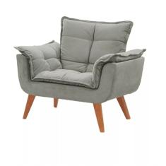 Poltrona Decorativa Opala Cinza Claro Pé Palito Meunovolar