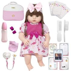 Boneca Tipo Reborn Vestido Rosa Enxoval Completo - Cegonha Reborn Doll
