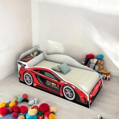 Cama Solteiro Carro Com Baú Vermelha Com Colchão