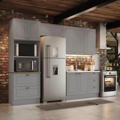 Cozinha Compacta 8 Portas 5 Gavetas Peças Emily Cinza/Marrom