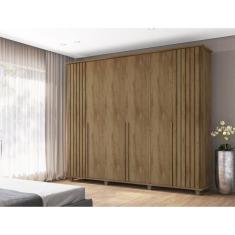 Guarda Roupa Casal 6 Portas Detalhe em Ripado 3 Gavetas Internas França Cinamomo