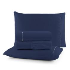 Jogo de Lençol 03 Peças 400 Fios Cama Solteiro Ponto Palito - Safira e