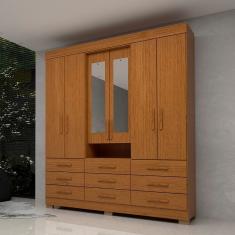 Guarda Roupa Casal 178,80cm 6 Portas 9 Gavetas Capelinha Com Espelho 100% Mdf Débora Cinamomo