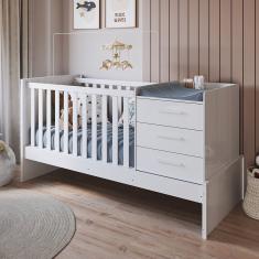 Berço Multifuncional 4 Em 1 Com 3 Gavetas Yan 100% Mdf Espresso Móveis Branco Brilho