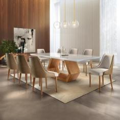 Conjunto Sala de Jantar Mesa Madeira Maciça Sarah e 8 Cadeiras Roma Mo