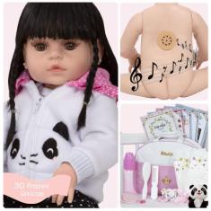 Boneca Reborn Realista Pandinha Morena 30 Frases Bolsa Itens - Cegonha