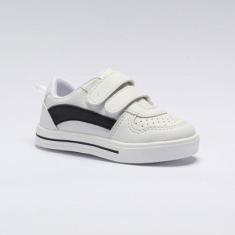 Tênis Infantil Menino Casual Calce-Fácil Branco Listra Preta-Masculino