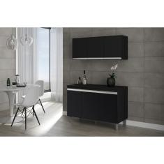 Balcão de Cozinha e Armário Aéreo Manu 120cm Cor Preto - AJL Móveis