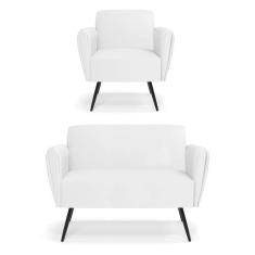 Sofá Namoradeira Com Poltrona Pés Palito De Ferro Bruna Corino Branco - D`rossi