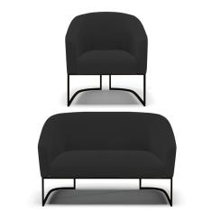 Sofá Namoradeira E Poltrona Base Industrial Preto Stella Veludo D03 - D`rossi Cor Preto