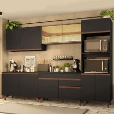 Armário De Cozinha Completa 310cm Preto/rustic Reims Madesa X