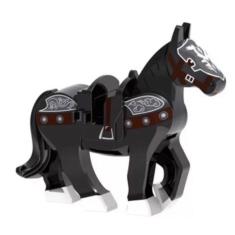 Boneco Blocos De Montar Cavalo Medieval Negro Silver