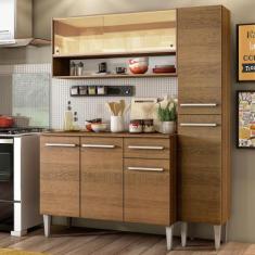 Cozinha Compacta Madesa Emilly Art com Balcão e Armário Vidro Reflex, 