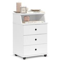 Mesa de Cabeceira Quarto Luxo New com 3 Gavetas - EJ Móveis, Branco