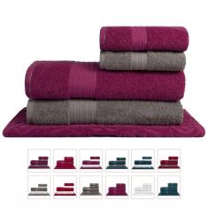Jogo De Toalhas Grossa Gigante 5 Peças Luxo - Nobre - Fúcsia + Gris
