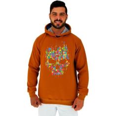 Blusa Moletom Tradicional Com Touca MXD Conceito Caveira Abstrata, Bor