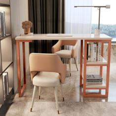 Mesa Escrivaninha Cairo Em Aço Com Prateleiras Home Office - Mobigu, C