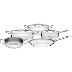 Jogo de Panelas Tramontina Professional em Aço Inox Fundo Triplo com Tampa Plana Detalhe Satinado 5 Peças