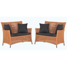 2 Sofás área Externa Igapó Alumínio Marrom Corda Náutica E11 Terra Cota