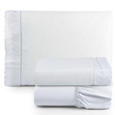 Jogo De Lençol Solteiro 3 Peças Basic Percal 180 Fios Lese Bordado Ing