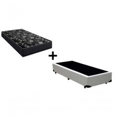 Cama Box Solteiro 88 Tecido Sintético Branco Com Colchão Lisboa Bello Box Espuma D28 Preto