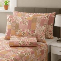 Jogo de Lençol Casal em Percal Estampado 100% Algodão com Elástico + 2