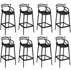 Kit 8 Banquetas Allegra Com Encosto Design Cozinha/bancada - Preto