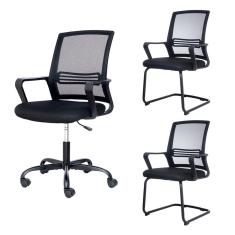 Kit Cadeiras de Escritório, 1 Cadeira Bhitan com base giratória + 2 Cadeiras Bhutan base fixa